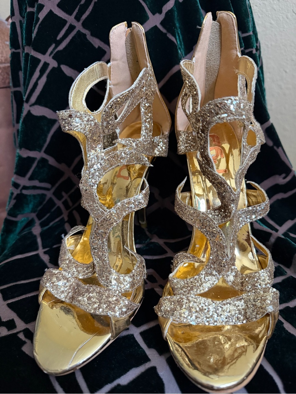Glitter Gold Strappy High Heel Sandals by